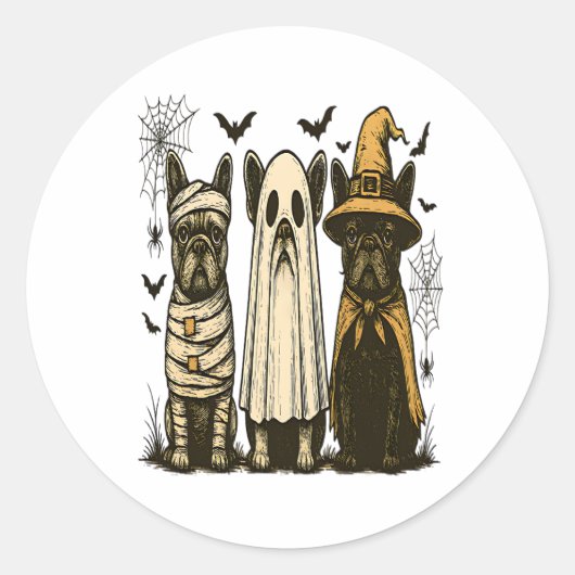 レトロハロウィーン幽霊フランスのブルドッグゴシックPng ラウンドシール (正面)