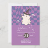 レトロハロウィーン幽霊大人ワイン誕生日パーティー 招待状 (正面)