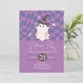 レトロハロウィーン幽霊大人ワイン誕生日パーティー 招待状 (スタンド正面)