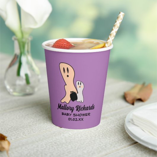 レトロハロウィーン幽霊私たちの小さなブベイビーシャワー 紙コップ (インサイチュ)