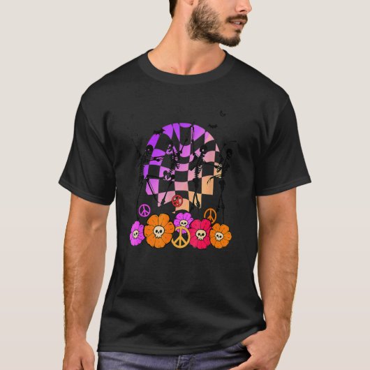 レトロハロウィーン踊りスケルトンレトロ秋ビベス Tシャツ (正面)