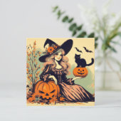 レトロハロウィーン魔女と黒猫とカボチャ カード (スタンド正面)
