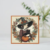 レトロハロウィーン魔女と黒猫とカボチャ カード (スタンド正面)