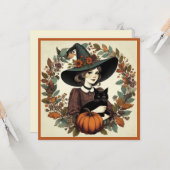 レトロハロウィーン魔女と黒猫とカボチャ カード (正面/裏面インサイチュ)