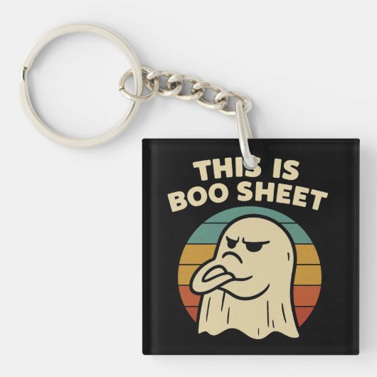 レトロハロウィーン おもしろガイコツ "This Is Boo Sheet" キーホルダー (正面)