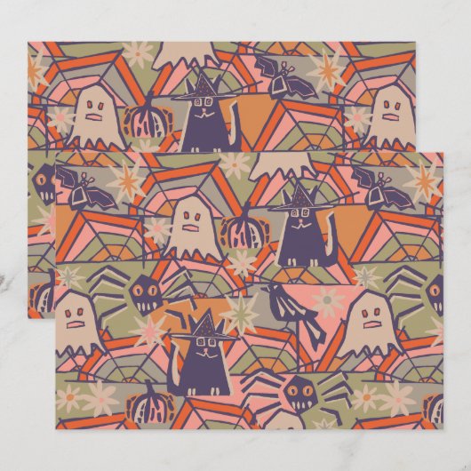 レトロハロウィーン 招待状 (正面/裏面)