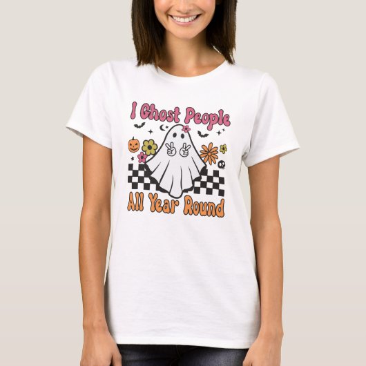 レトロハロウィーンI幽霊ピープルオールインラウンド Tシャツ (正面)
