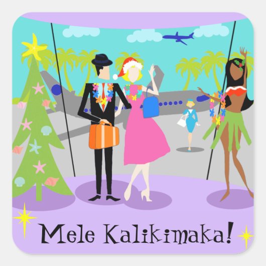 レトロハワイアンクリスマステッカー スクエアシール (正面)