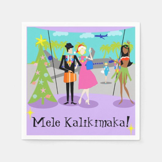 レトロハワイアンクリスマスペーパーナプキン スタンダードカクテルナプキン (正面)