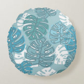 レトロハワイアンモンステラリーフサマーブルース ラウンドクッション (正面)