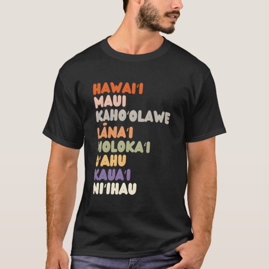レトロハワイアン島の名前と色 Tシャツ (正面)