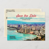 レトロハワイキキビーチフォトセーブ・ザ・デイト 案内ポストカード (正面/裏面)