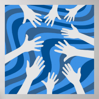 レトロハンズブルーラインアート ポスター