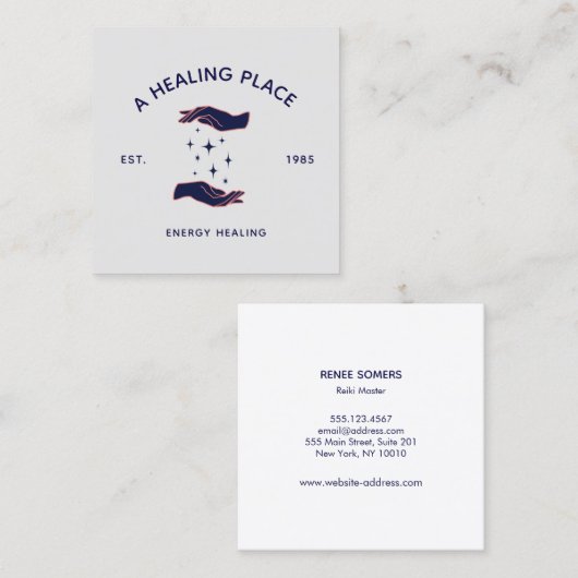 レトロハンズ霊気開業医エネルギー療法 スクエア名刺 (正面/裏面)