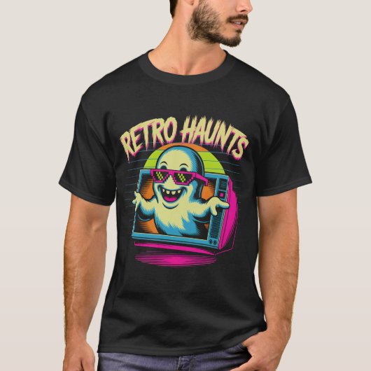 レトロハント80s幽霊シャツ | おもしろいVaporwave Hal Tシャツ (正面)