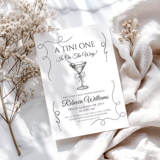 レトロハンドウィンドティニワンマルティニベイビーシャワー 招待状