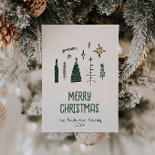 レトロハンドグ絵を描ロン描グのクリスマスツリー シーズンカード