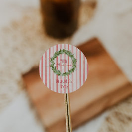 レトロハンドドロッドグリーンレッドクリスマスリース ラウンドシール