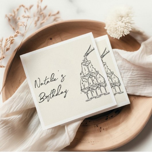 レトロハンドドロッドシャンパンタワーおもしろい誕生日 スタンダードカクテルナプキン