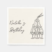 レトロハンドドロッドシャンパンタワーおもしろい誕生日 スタンダードカクテルナプキン (正面)