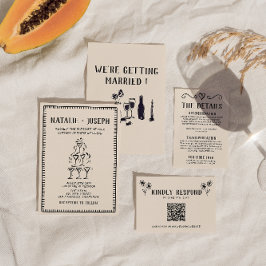 レトロハンドドロッドシャンパンタワーオールドマネー結婚ズ 招待状