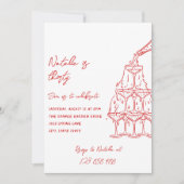 レトロハンドドロッドシャンパンタワーサーティ誕生日 招待状 (正面)