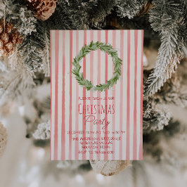 レトロハンドドロッドレッドグリーンクリスマスリースパーティー 招待状