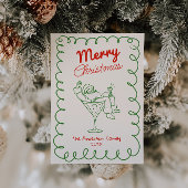 レトロハンドドローおもしろいサンタシャンパンクリスマス シーズンカード