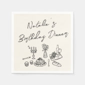 レトロハンドドローおもしろい誕生日予測できなディナー スタンダードカクテルナプキン (正面)