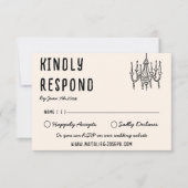 レトロハンドドローはっきりしたド予測できなモダン結婚ズ 出欠カード (正面)
