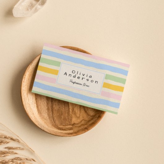 レトロハンドドローカラフルドストライプパステルボホ 名刺