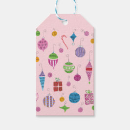 レトロハンドドロークリスマスオーナメントパステルPInk ギフトタグ