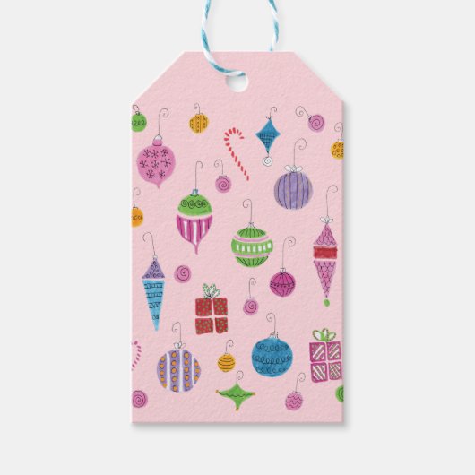 レトロハンドドロークリスマスオーナメントパステルPInk ギフトタグ (正面)