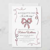 レトロハンドドローコケットピンクボウ赤ちゃんシャワー 招待状 (正面)