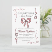 レトロハンドドローコケットピンクボウ赤ちゃんシャワー 招待状 (スタンド正面)