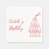 レトロハンドドローシャンパングラスタワー誕生日 スタンダードカクテルナプキン (正面)