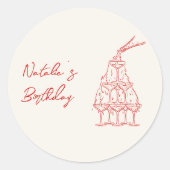 レトロハンドドローシャンパングラスタワー誕生日 ラウンドシール (正面)