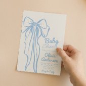 レトロハンドドロードダスティブルーボウボーイベビーシャワー 招待状