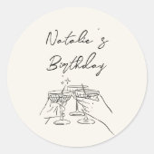 レトロハンドドロードマルティニグラスドドル誕生日 ラウンドシール (正面)