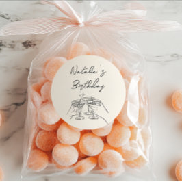 レトロハンドドロードマルティニグラスドドル誕生日 ラウンドシール