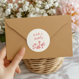 レトロハンドドロードレッドテーブルウェア誕生日ブランチ ラウンドシール