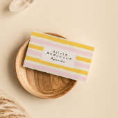 レトロハンドドローピンクイエローストライプトレンディーボホ 名刺