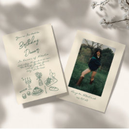 レトロハンドドローファンキードおもしろい誕生日ディナーパーティー 招待状