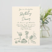 レトロハンドドローファンキー誕生日ディナーパーティー 招待状 (スタンド正面)