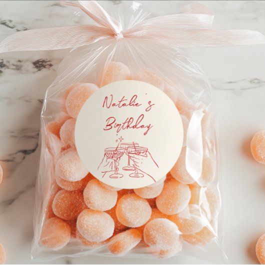 レトロハンドドローマルティーニグラスバースデーパーティー ラウンドシール