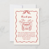 レトロハンドドローユニークド赤結婚弓の車 サンキューカード (正面)