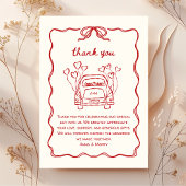 レトロハンドドローユニークド赤結婚弓の車 サンキューカード