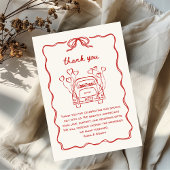 レトロハンドドローユニークド赤結婚弓の車 サンキューカード