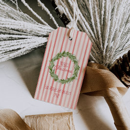 レトロハンドドローレッドグリーンメリークリスマスリース ギフトタグ