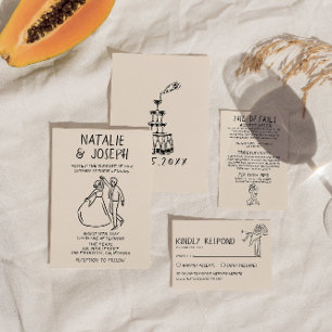 レトロハンドドロー予測できなドスユニーク結婚ズ 招待状